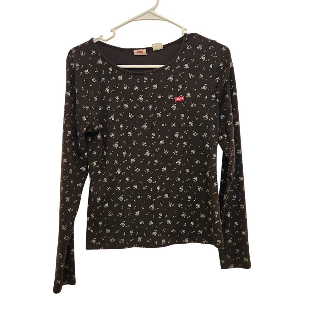 Levi's Floral Print Tees- Long Sleeve Cottagecore Pullover Black Size Medium